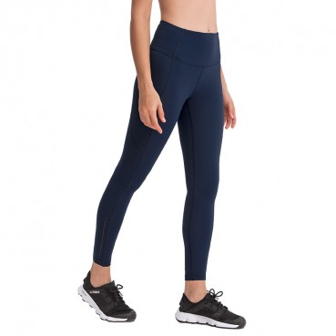 2021 spring and summer new yoga trousers female elastic double-sided grinding high waist pants splicing pocket sports running nine pants