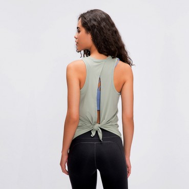 2021 spring and summer new naked skin-friendly straps vest female bow beautiful back loose breathable running sports blouse