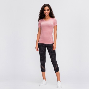 2021 spring and summer new ladies short-sleeved round neck sports t-shirt running fitness top Slim breathable yoga short sleeve