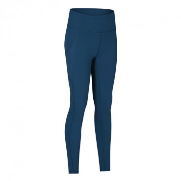 2021 Europe and the United States new side of the sidewall pocket naked yoga pants female high waist arm force slim sports nine pants autumn and winter