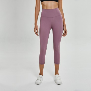 New double-sided grinding naked sports yoga seven pants women's hip running fitness trousers quick-dry elastic yoga pants