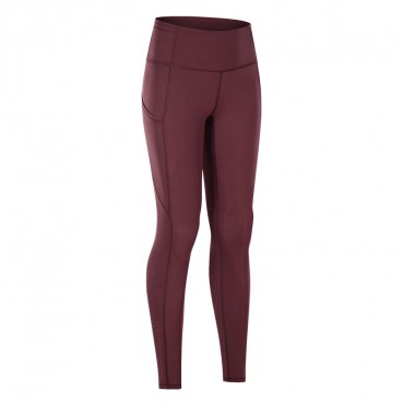 2021 spring and summer new yoga trousers female elastic double-sided grinding high waist pants splicing pocket sports running nine pants