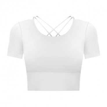 2021 Summer new bowl short paragraph chest mat yoga T-shirt female hollow beauty back outdoor casual sports short sleeves