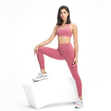 2021 European and American new products without T line invisible yoga pants double-sided grinding honey hips hip high waist nine pants women