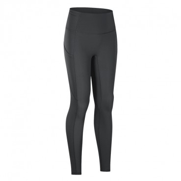 Spring and summer new non-T line sideline pocket yoga pants waist splink pocket skin-friendly hips tight nine pants women