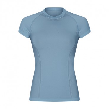 2021 spring and summer new round collar Slim solid color yoga short-sleeved female elastic quick dry fashion sports casual yoga