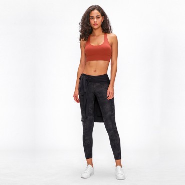 New elastic double-sided thin yoga trousers female high waist splicing pocket sports running nine pants autumn and winter