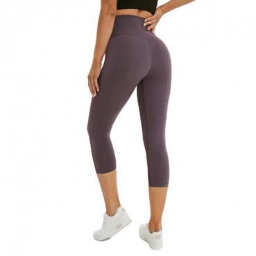 New double-sided grinding naked sports yoga seven pants women's hip running fitness trousers quick-dry elastic yoga pants