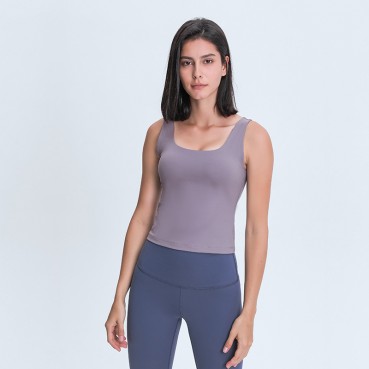 Europe and the United States new solid color simple belt chest mat yoga vest deep u beauty back run sports fitness jacket female spring and summer