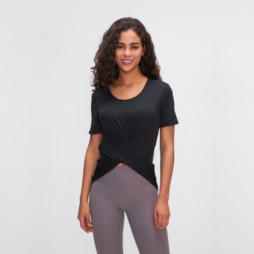 2021 spring and summer new 摆 交 短 short-sleeved female solid color casual sports accelerated breathable fitness yoga clothing