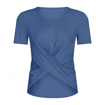 2021 spring and summer new 摆 交 短 short-sleeved female solid color casual sports accelerated breathable fitness yoga clothing