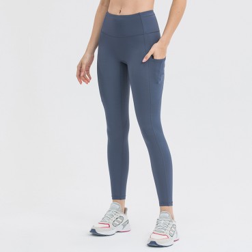 Spring and summer new non-T line sideline pocket yoga pants waist splink pocket skin-friendly hips tight nine pants women