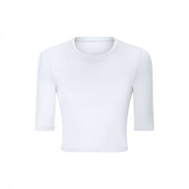 2021 spring and summer new product slim thin short sports fitness middle sleeves Europe and the United States simple solid color women yoga clothing