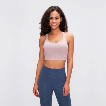 2021 spring and summer new classic shockproofing inner clothing female cross-like back gathered running yoga fitness bra