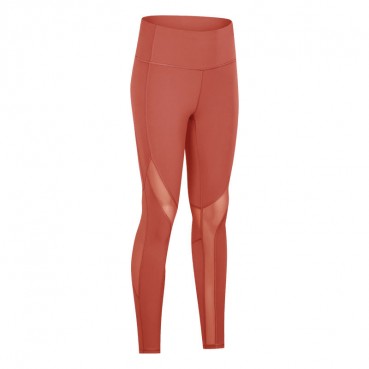 Spring and summer new stitching mesh grinding yoga pants high waist hip quick dry breathable sports nine pants female Europe