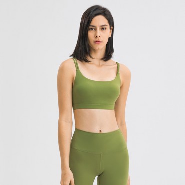 2021 spring and summer new solid color double straps U college sports bra pace a pair running fitness sports underwear