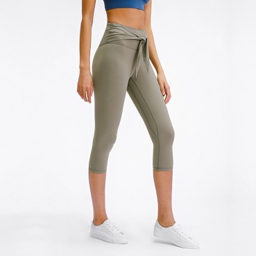 New front waist fashion straps sports seven pants women's skinny naked stretch Slim high elastic yoga pants Europe and the United States