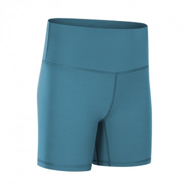 2021 European and American new solid color naked yoga shorts high waist hips tight stretch training sports hot pants women