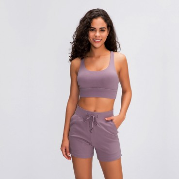 2021 spring and summer new classic shockproofing inner clothing female cross-like back gathered running yoga fitness bra