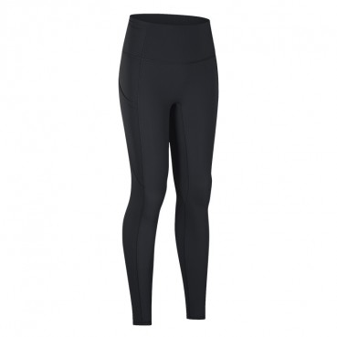 Spring and summer new non-T line sideline pocket yoga pants waist splink pocket skin-friendly hips tight nine pants women