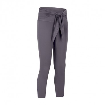 New front waist fashion straps sports seven pants women's skinny naked stretch Slim high elastic yoga pants Europe and the United States