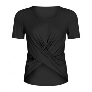 2021 spring and summer new 摆 交 短 short-sleeved female solid color casual sports accelerated breathable fitness yoga clothing