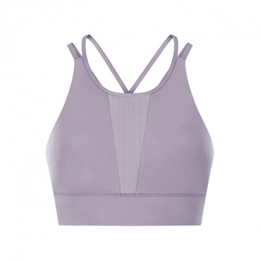 2021 spring and summer new front gear splicing mesh sports bra pull high round collar gathered anti-seismic sports lingerie