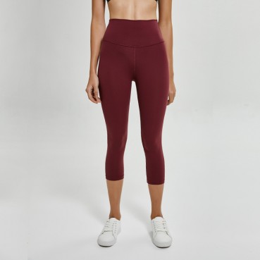 New double-sided grinding naked sports yoga seven pants women's hip running fitness trousers quick-dry elastic yoga pants