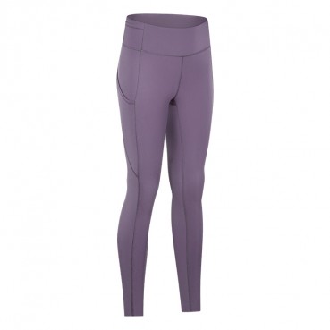 New elastic double-sided thin yoga trousers female high waist splicing pocket sports running nine pants autumn and winter