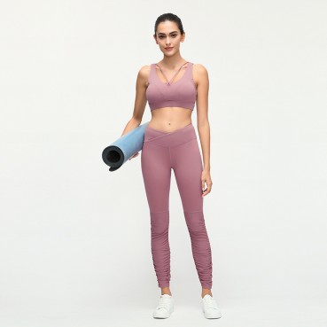 Autumn and winter new high waist yoga pants female personality cross waist slim fitness trousers foot thread pleated nine pants