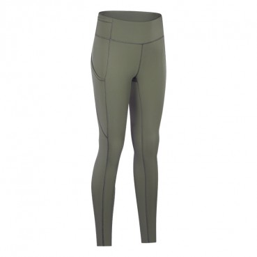 New elastic double-sided thin yoga trousers female high waist splicing pocket sports running nine pants autumn and winter