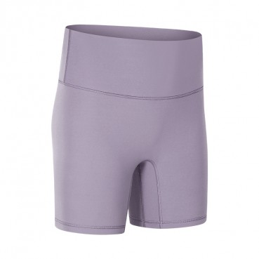 2021 spring and summer new non-T line solid color yoga shorts double-sided grinding fumed elastic sports fitness three pants