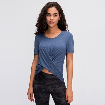 2021 spring and summer new 摆 交 短 short-sleeved female solid color casual sports accelerated breathable fitness yoga clothing