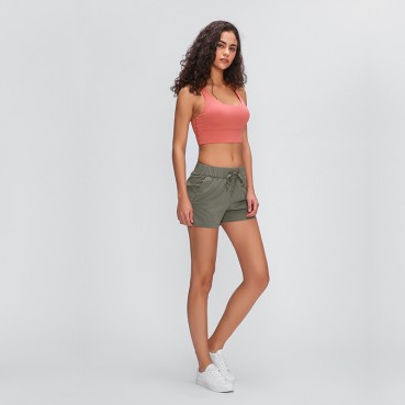 2021 spring and summer new double-sided nylon yoga shorts female high waist hip training fitness lottery sports three pants