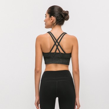 2021 spring and summer new classic shockproofing inner clothing female cross-like back gathered running yoga fitness bra