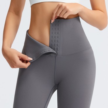 2021 spring and summer new invisible breasted nine pants women's waist abdomen torst hips slim slim yoga pants