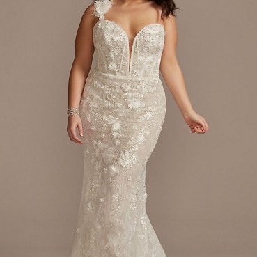 Long Sleeve Plunging Illusion Lace Wedding Dress
