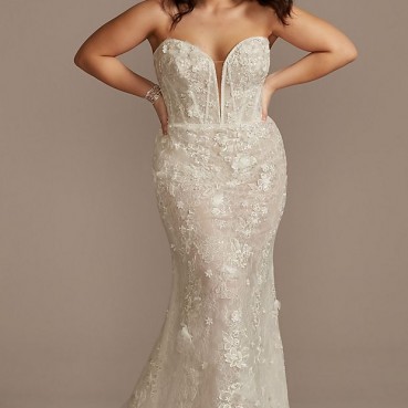 Long Sleeve Plunging Illusion Lace Wedding Dress