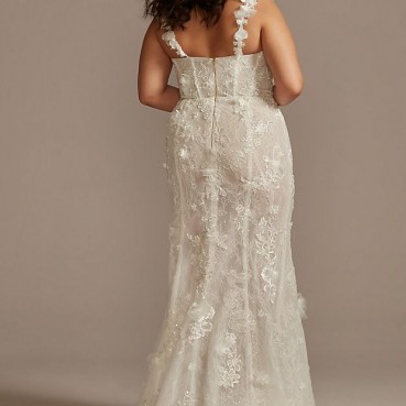 Long Sleeve Plunging Illusion Lace Wedding Dress