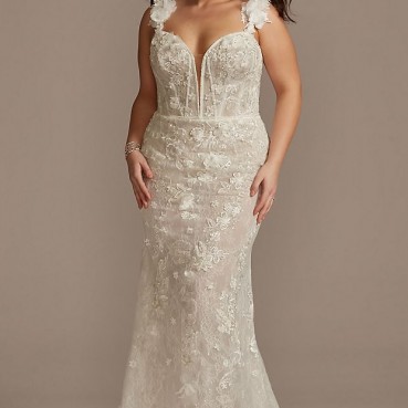 Long Sleeve Plunging Illusion Lace Wedding Dress