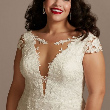 Sheath Plus Wedding Dress with Beaded Swag Back