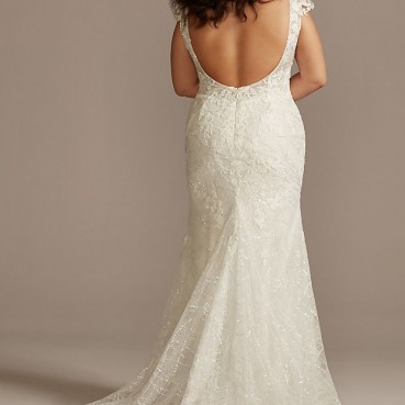 Sheath Plus Wedding Dress with Beaded Swag Back