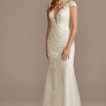 Sheath Plus Wedding Dress with Beaded Swag Back