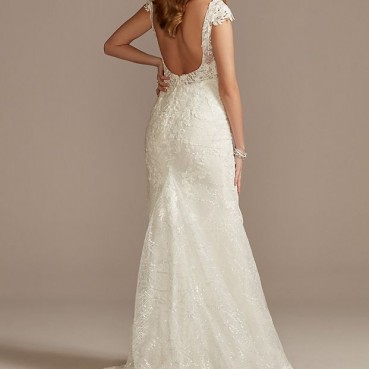 Sheath Plus Wedding Dress with Beaded Swag Back