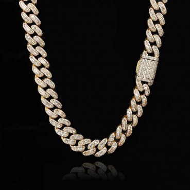 European and American hip -hop 15mm mixed T -square sturgeon Cuba necklace tide men's 18K gold necklace accessories wholesale