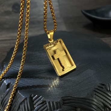Jewelry Factory Europe and the United States retro personality street titanium steel cross arms tank stainless steel hip -hop hip -hop necklace men