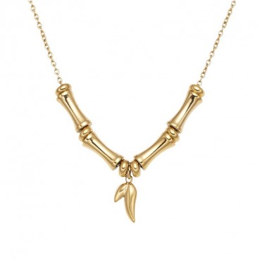 2024 new gold bamboo necklace for women, versatile and high-end, titanium steel color not fading collarbone chain, niche, light luxury, winter