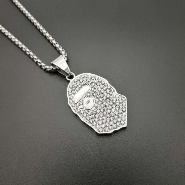 Titanium steel gold-plated rhinestone ape man BAPE accessory pendant necklace