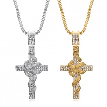 316 stainless steel gold-plated full diamond delicate snake plate cross pendant street dance rap outfit pendant