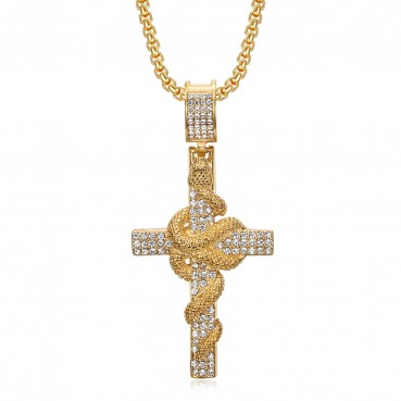 316 stainless steel gold-plated full diamond delicate snake plate cross pendant street dance rap outfit pendant